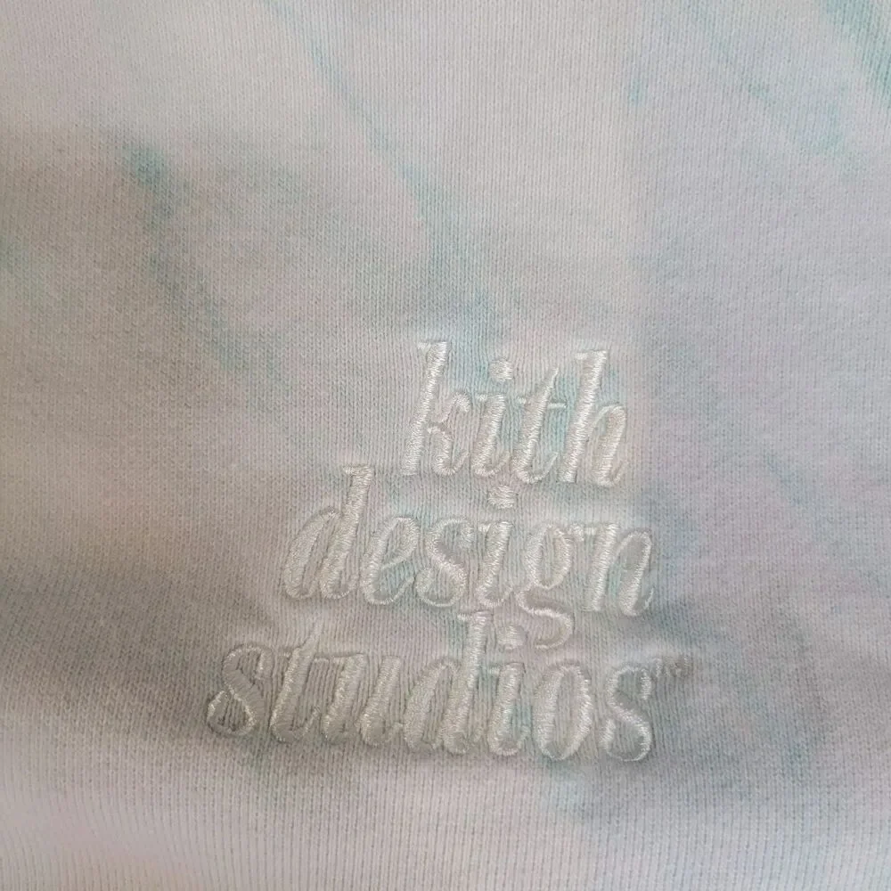KITH Pullover Hooded Sweatshirt Men Small White Turquoise Blue Watercolor Subtle